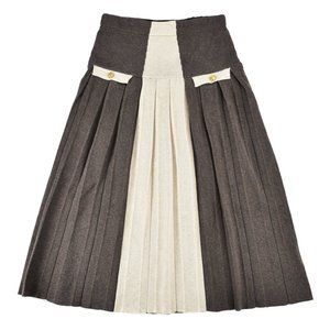 Women’s Udel NY Knit Pleated Midi Skirt Size Medium Ivory/Brown New With Tags